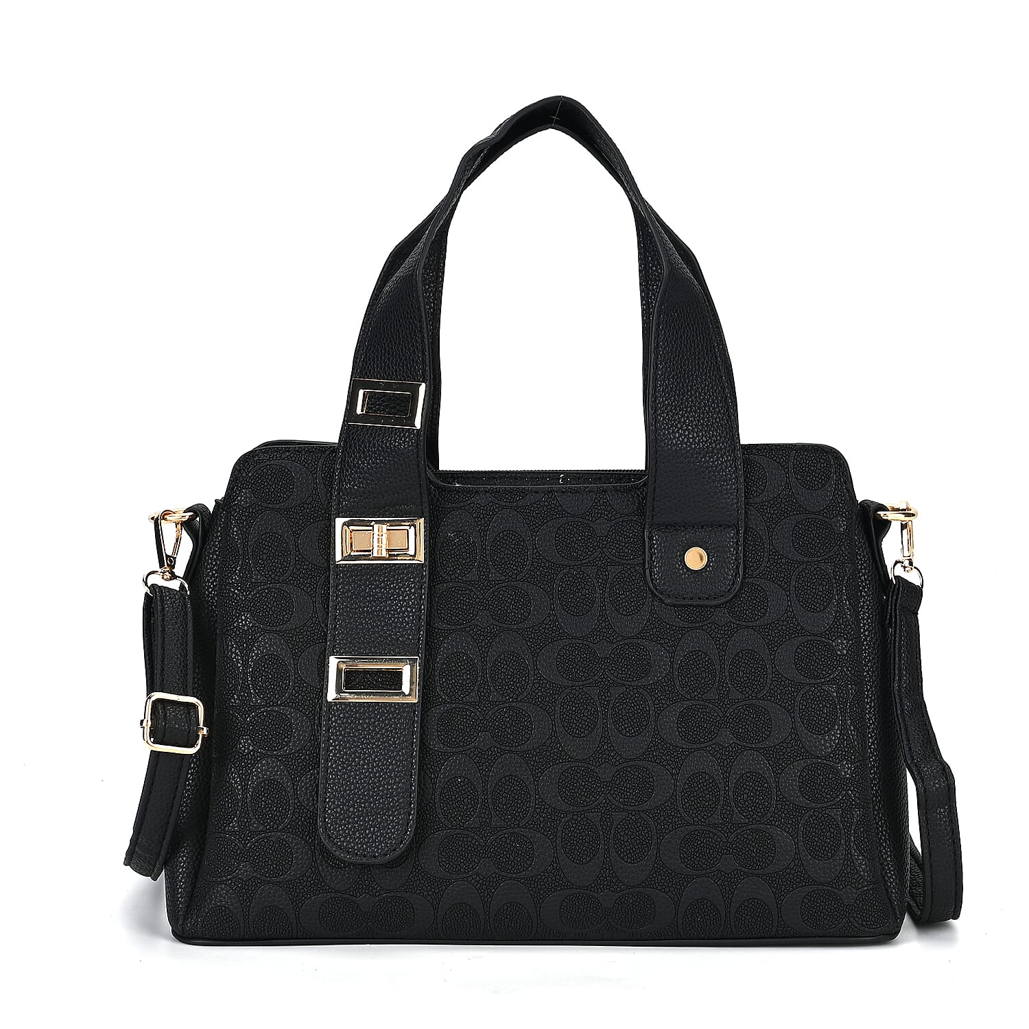 Designer Inspired Patterned Crossbody Bag - Black