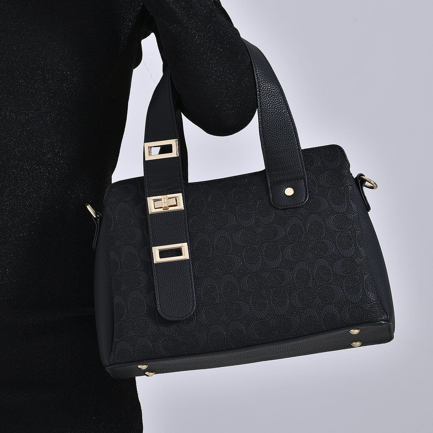 Designer Inspired Patterned Crossbody Bag - Black