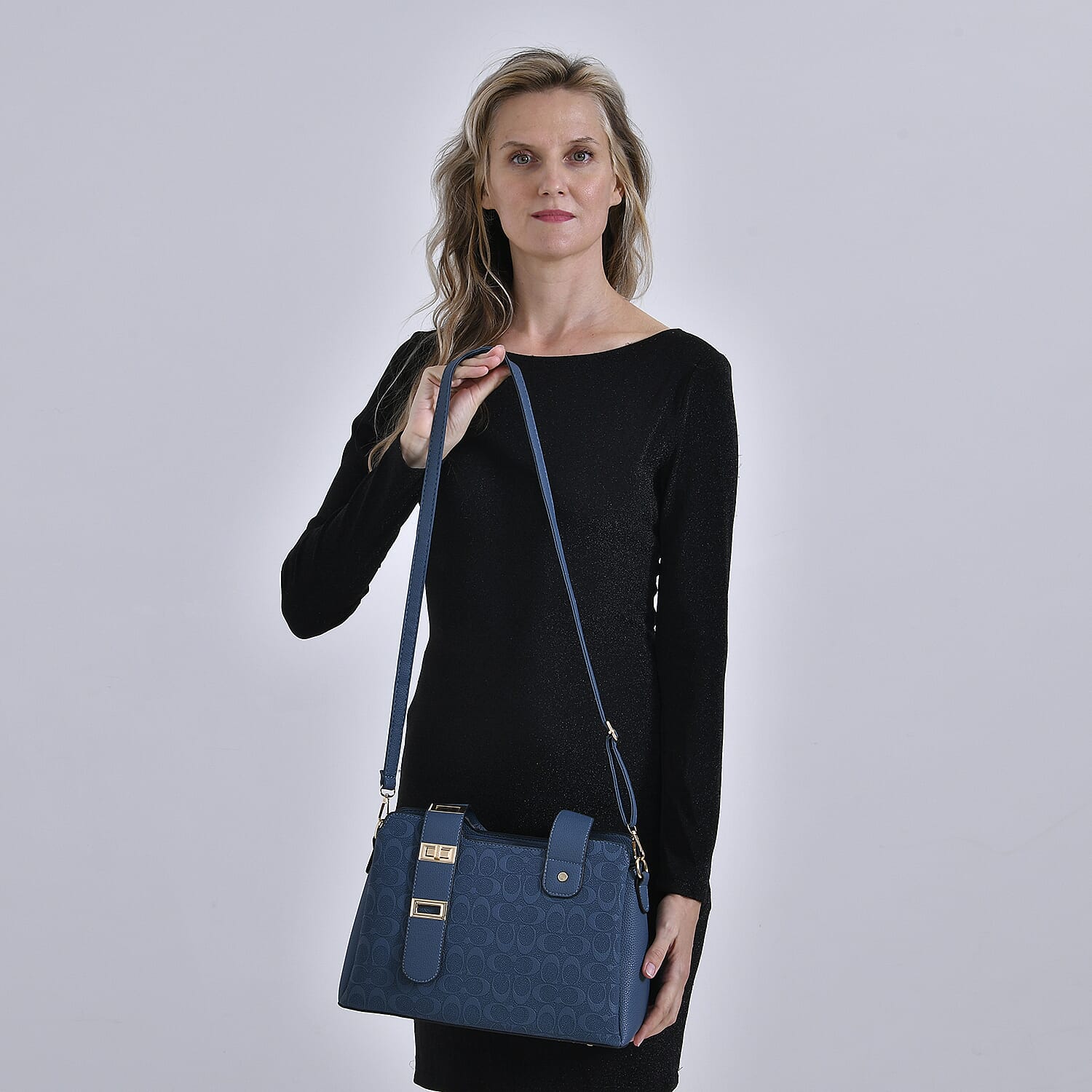 Designer Inspired Patterned Crossbody Bag - Blue