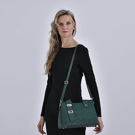 Designer Inspired Patterned Crossbody Bag - Green