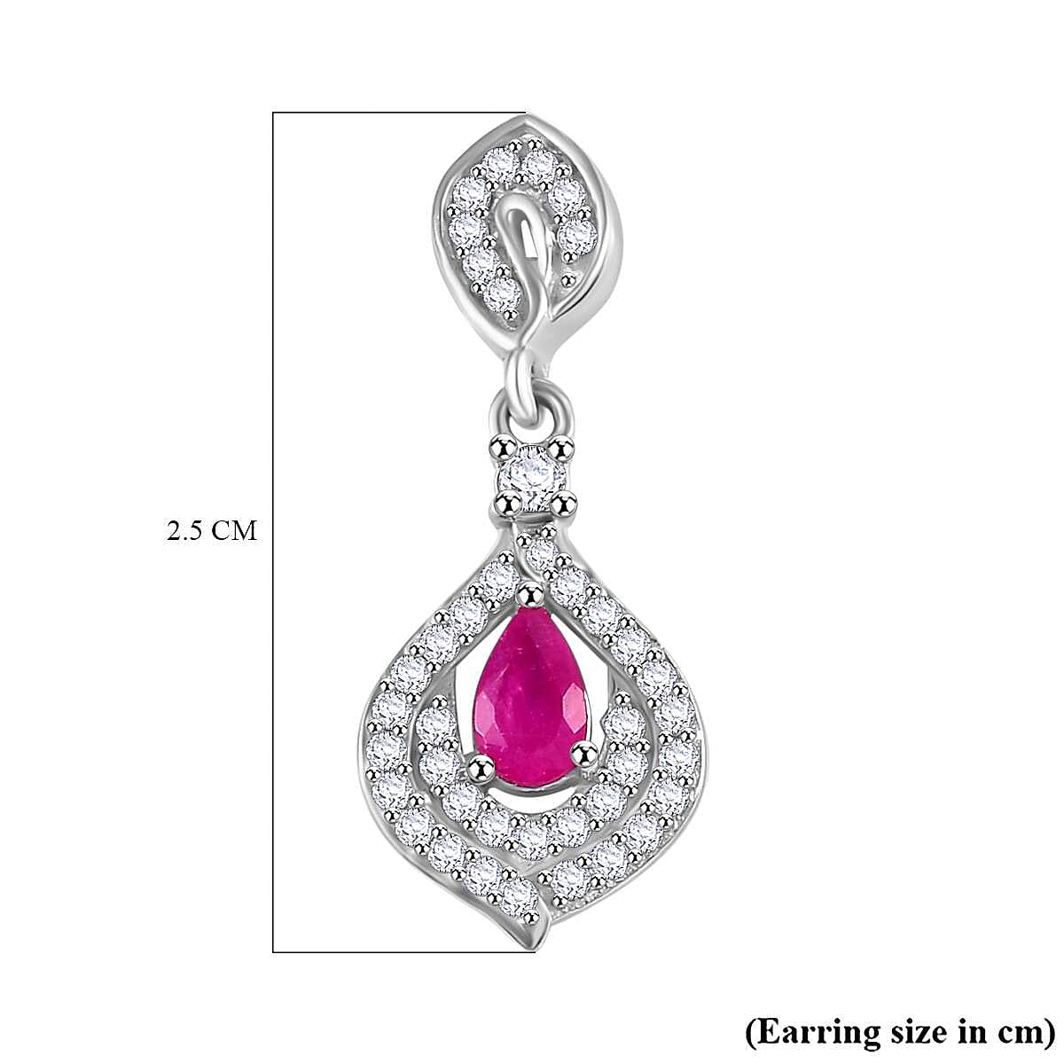 Gemfields Montepuez Ruby & White Zircon Stud Push Post Earring in Rhodium Overlay Sterling Silver 1.26 Ct.