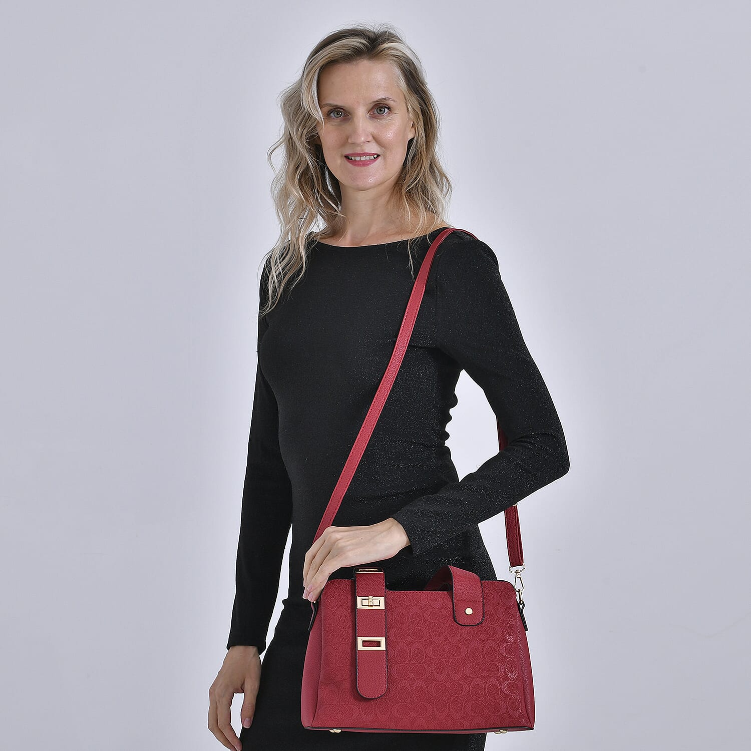 Designer Inspired Patterned Crossbody Bag - Red