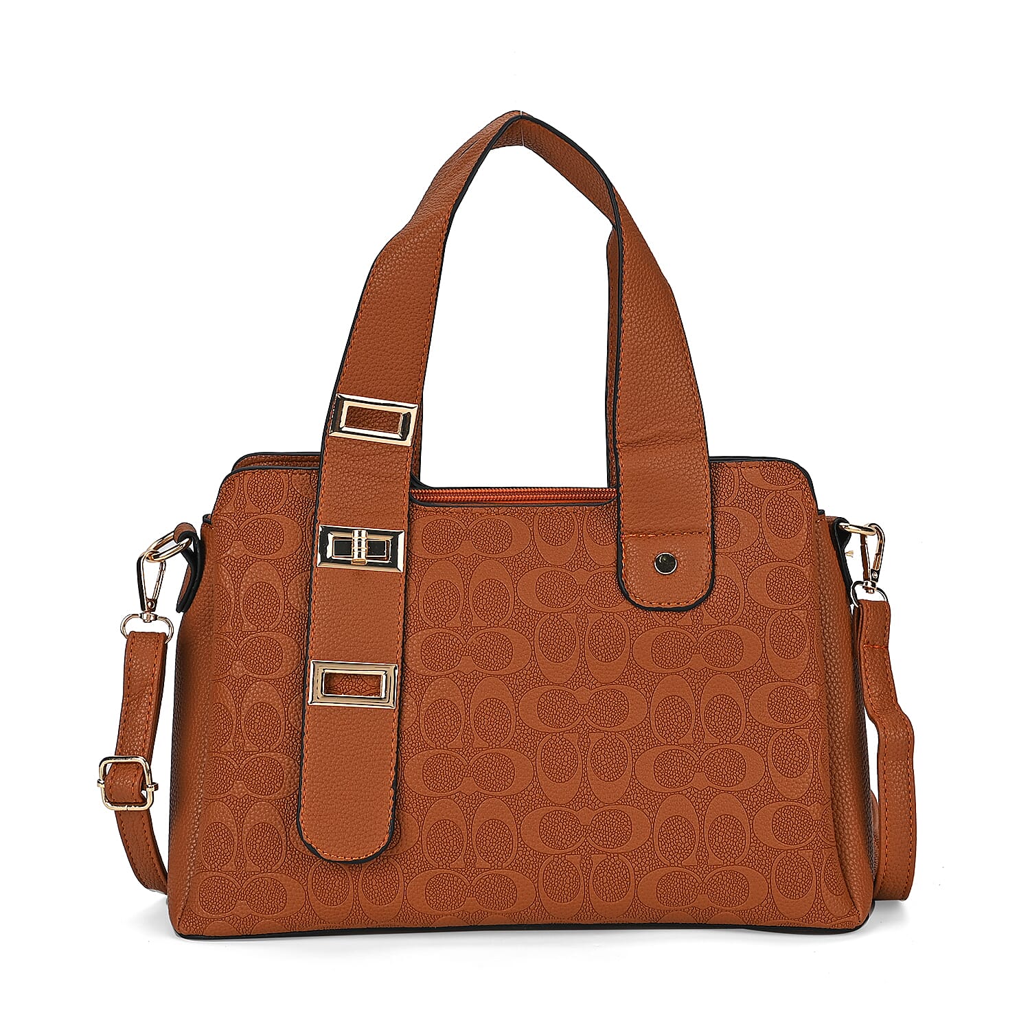 Designer Inspired Patterned Crossbody Bag - Brown