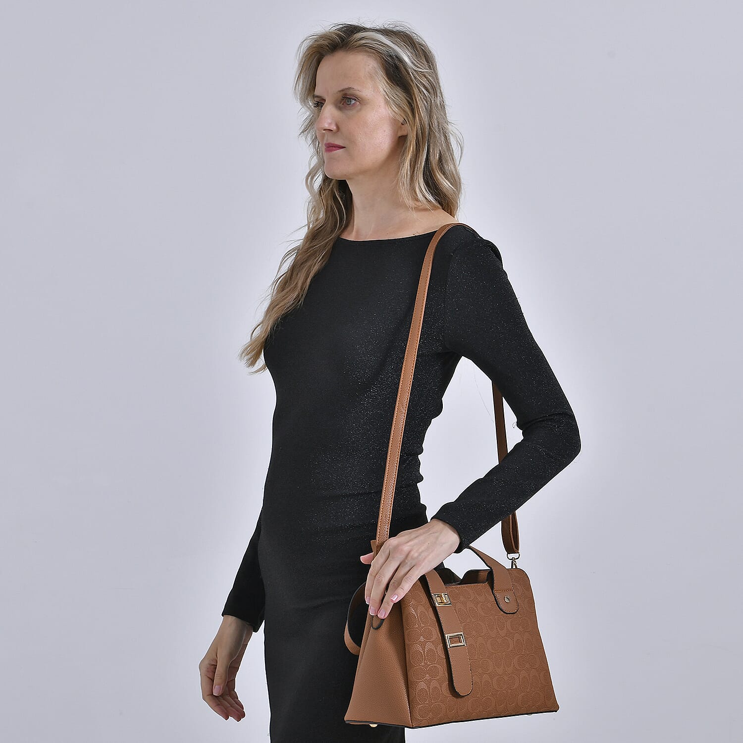 Designer Inspired Patterned Crossbody Bag - Brown