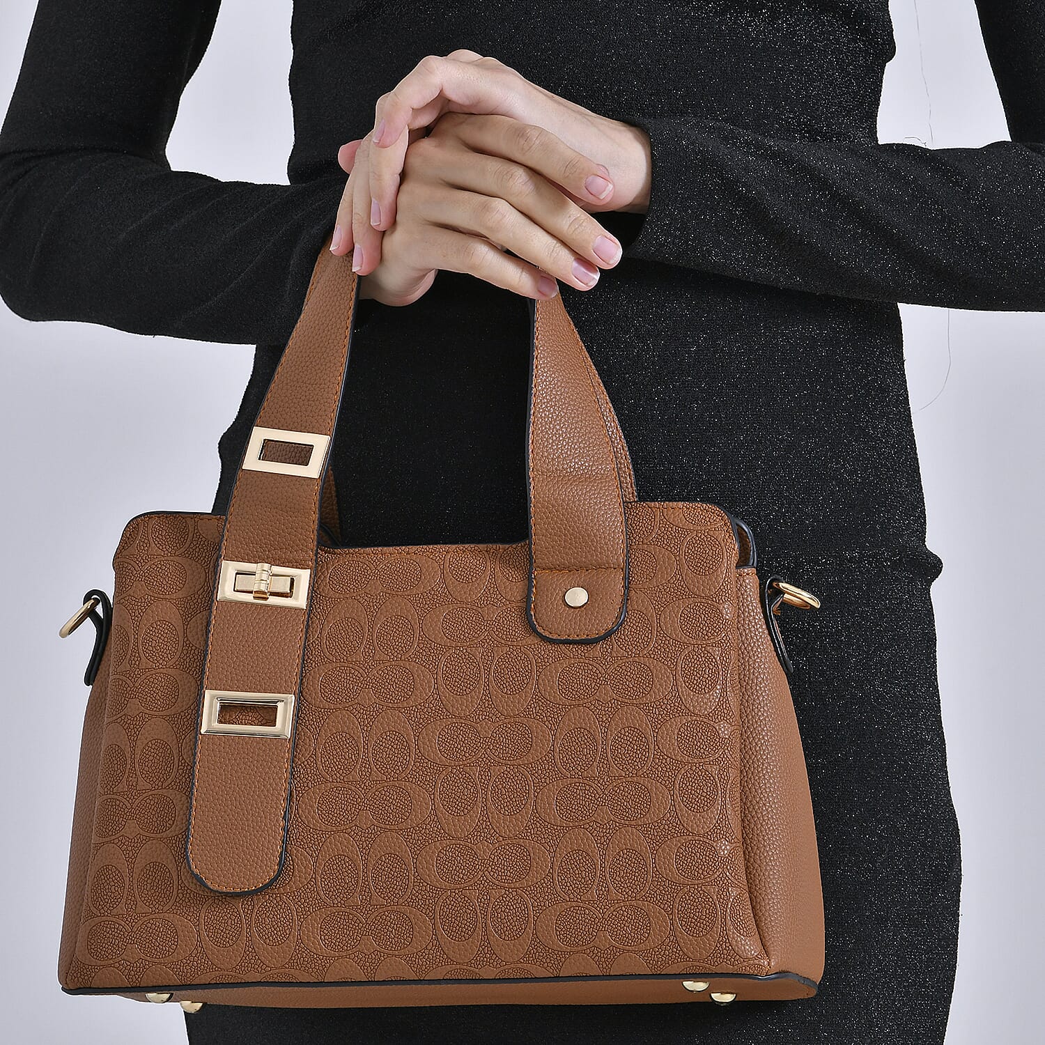 Designer Inspired Patterned Crossbody Bag - Brown