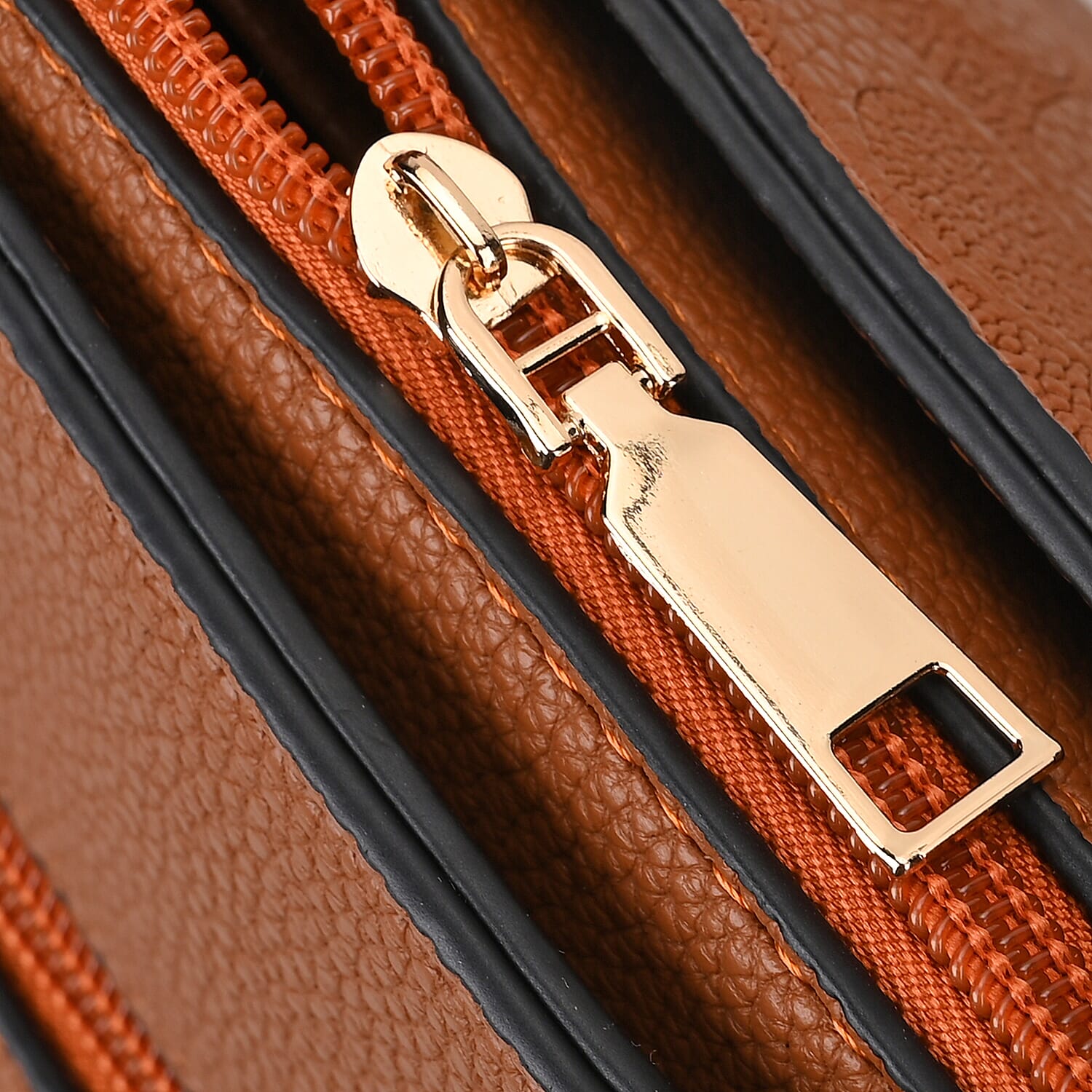 Designer Inspired Patterned Crossbody Bag - Brown