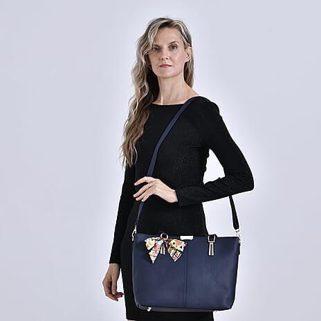 Designer Inspired Patterned Large Tote Bag - Navy