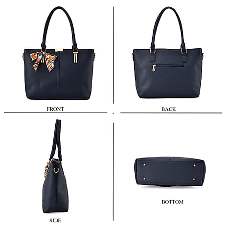 Designer Inspired Patterned Large Tote Bag - Navy