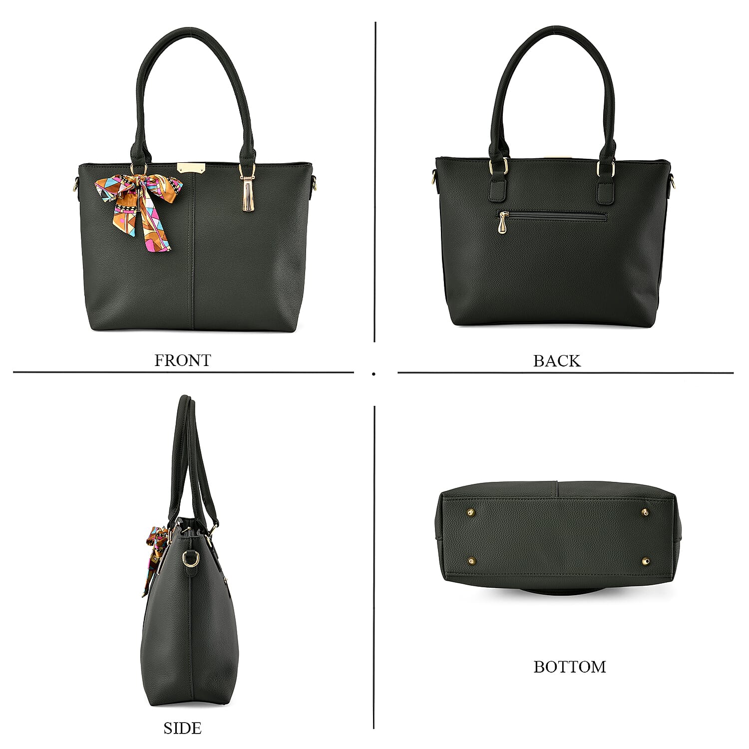 Designer Inspired Patterned Large Tote Bag - Olive