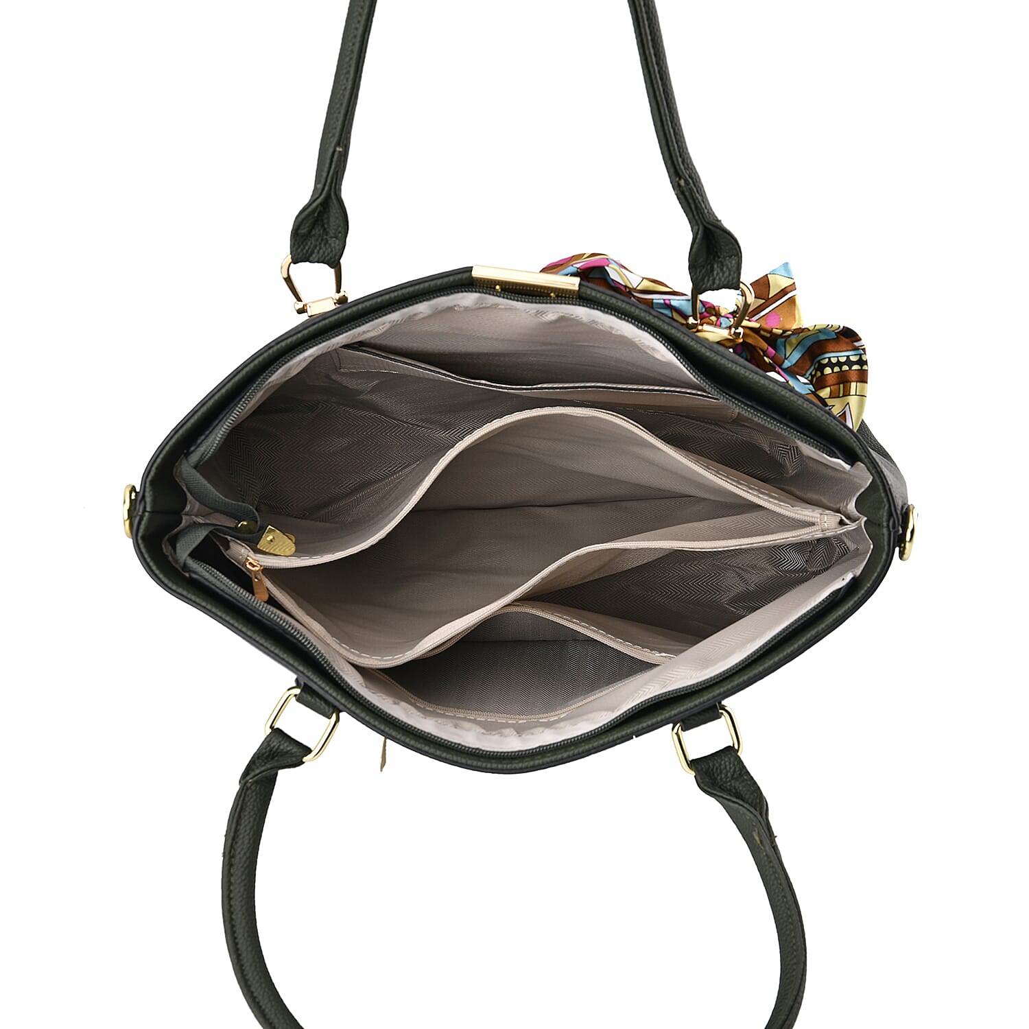 Designer Inspired Patterned Large Tote Bag - Olive