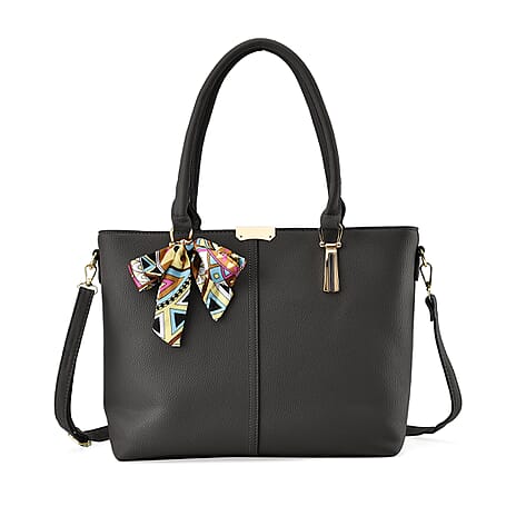 Designer Inspired Patterned Large Tote Bag - Grey