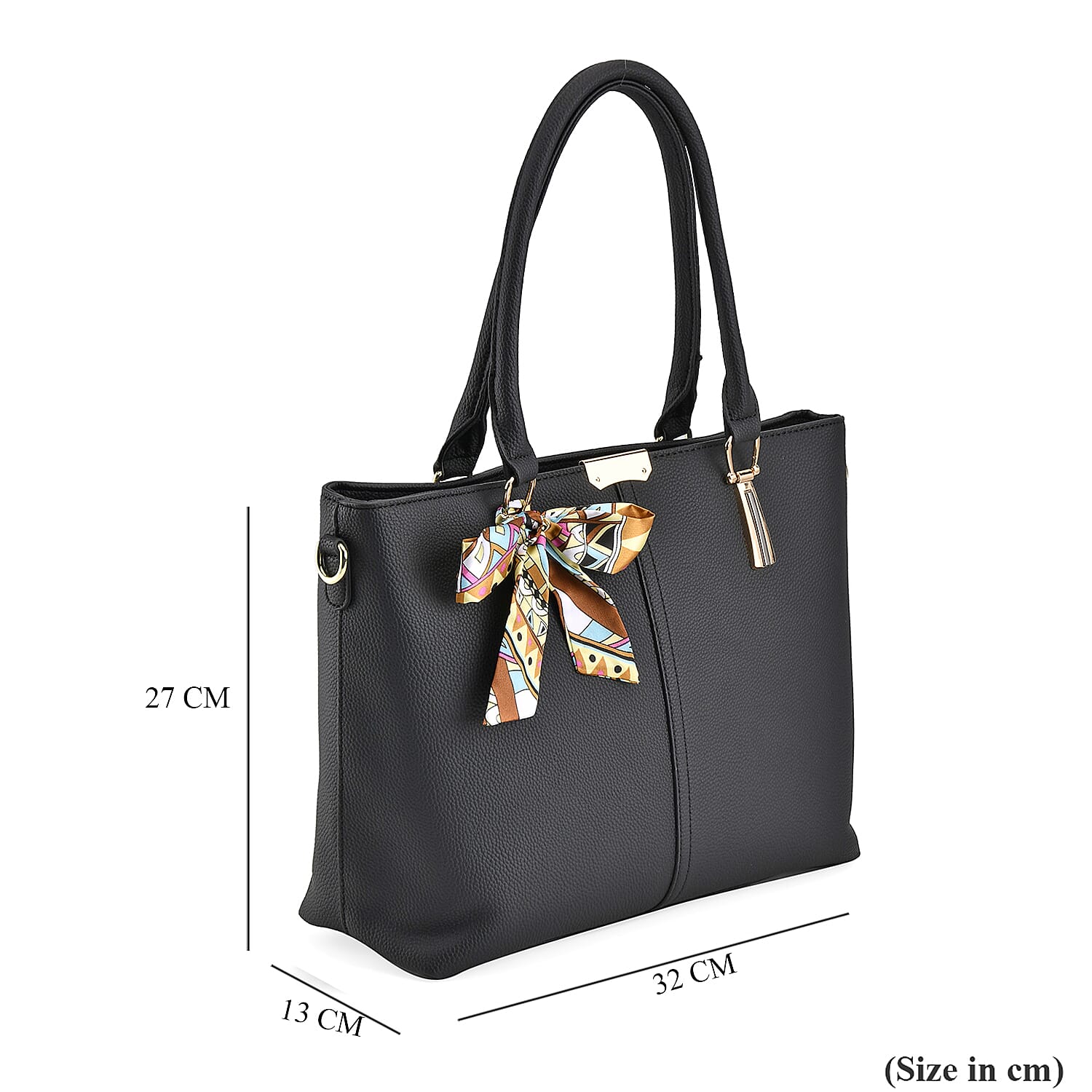 Designer Inspired Patterned Large Tote Bag - Black