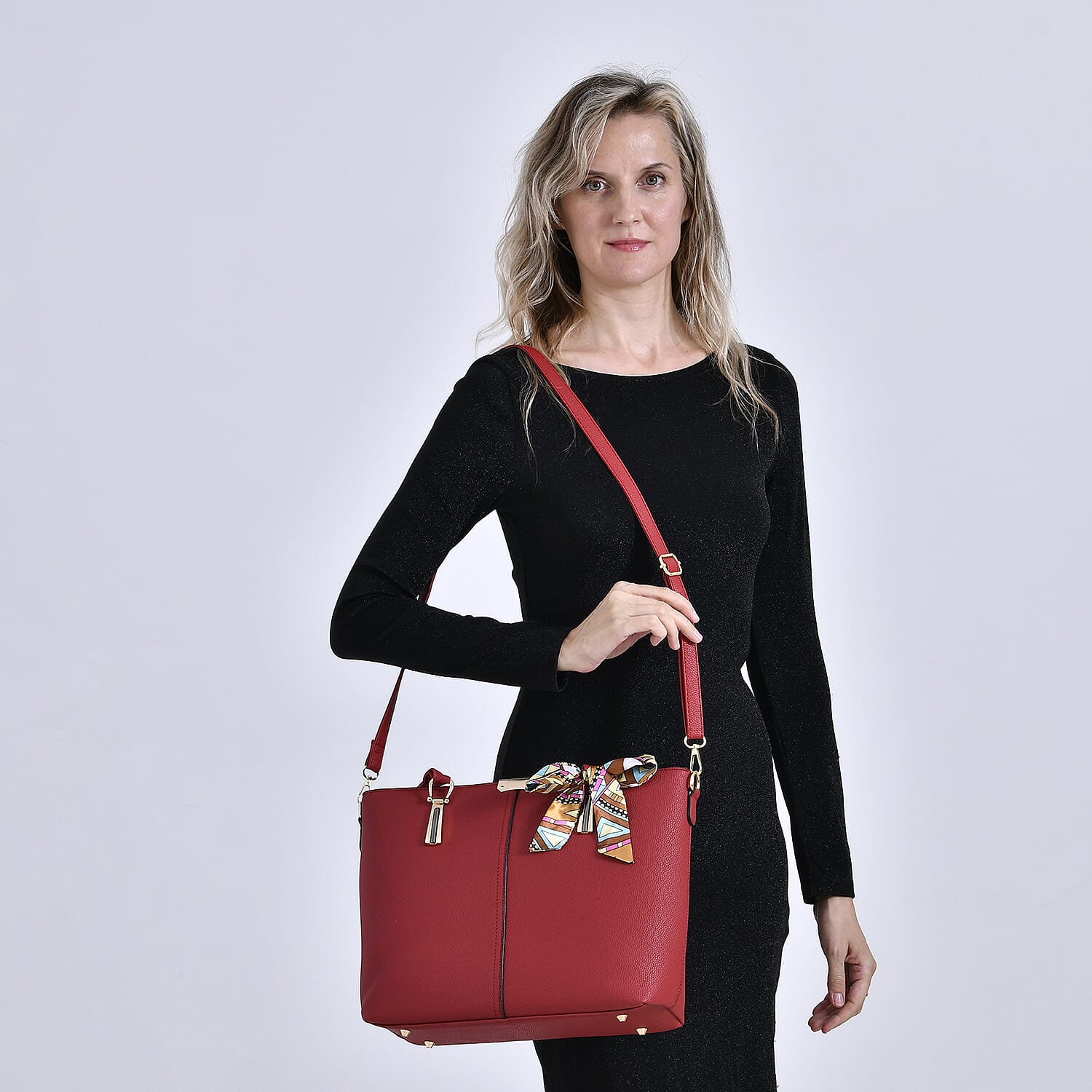 Designer Inspired Patterned Large Tote Bag - Red
