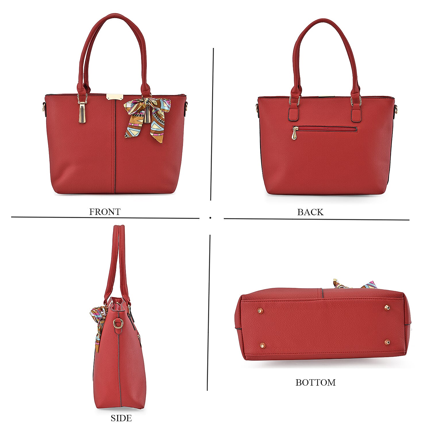 Designer Inspired Patterned Large Tote Bag - Red