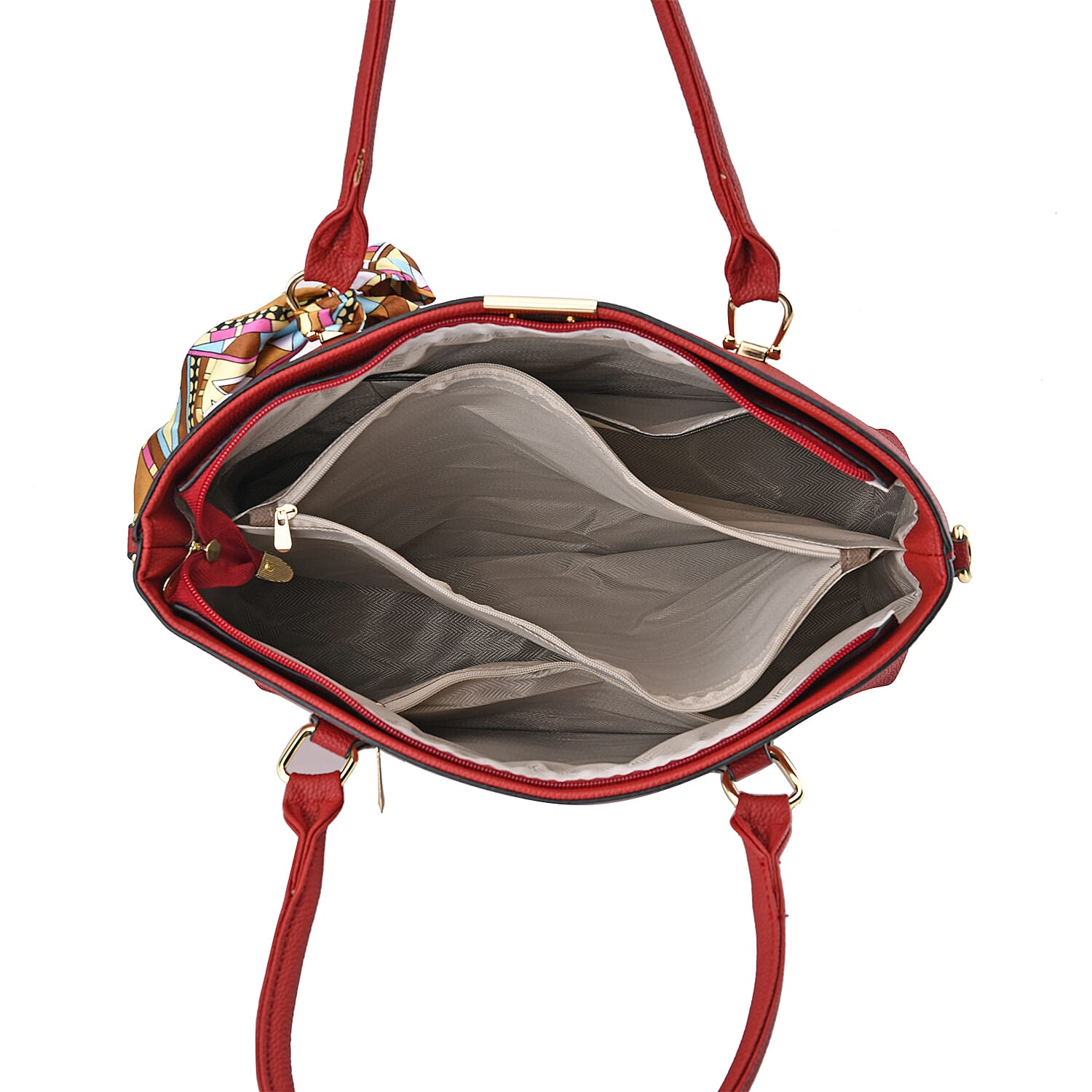 Designer Inspired Patterned Large Tote Bag - Red