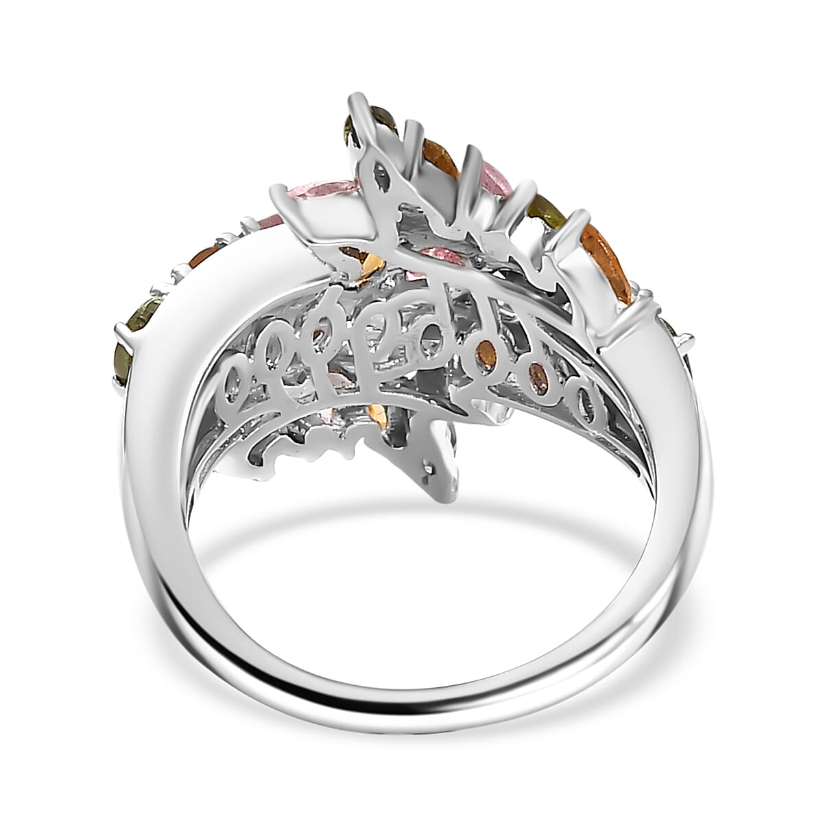 Multi-Tourmaline & White Zircon Cluster Ring in Rhodium Overlay Sterling Silver 2.66 Ct. Multi-Tourmaline & White Zircon Cluster Ring in Rhodium Overlay Sterling Silver 2.66 Ct.