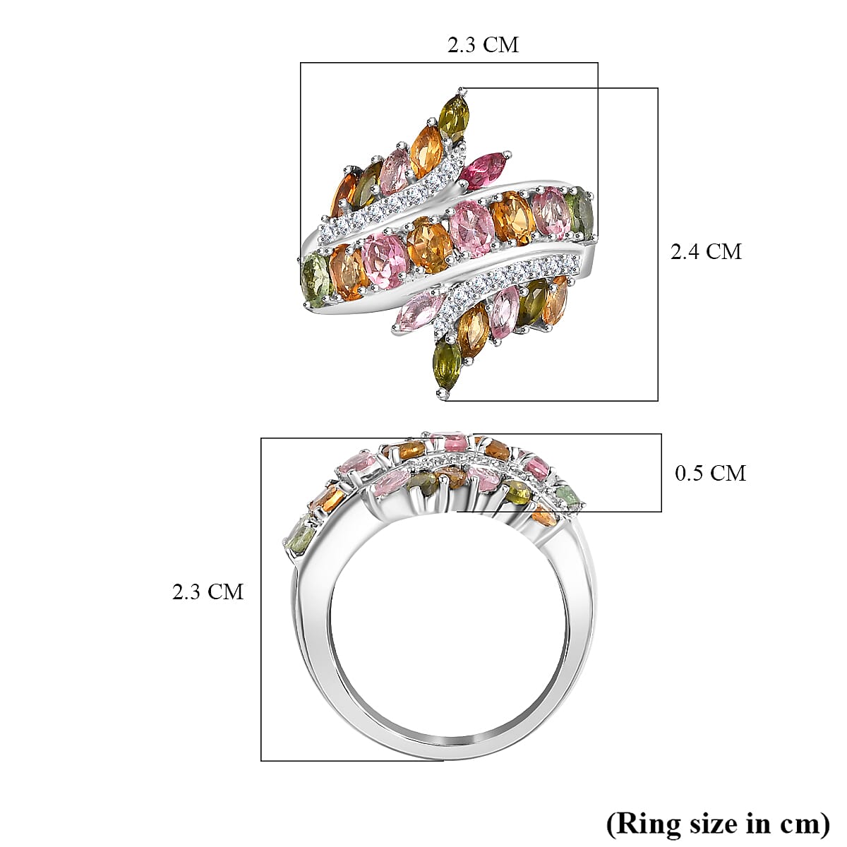 Multi-Tourmaline & White Zircon Cluster Ring in Rhodium Overlay Sterling Silver 2.66 Ct. Multi-Tourmaline & White Zircon Cluster Ring in Rhodium Overlay Sterling Silver 2.66 Ct.