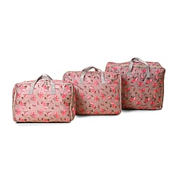 Set of 3 - Floral Printed Storage Bags - Maroon
