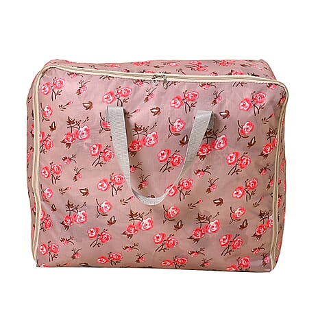 Set of 3 - Floral Printed Storage Bags - Maroon