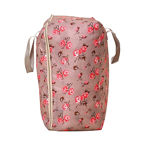 Set of 3 - Floral Printed Storage Bags - Maroon
