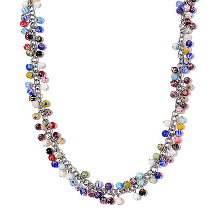 Multi Color Murano Style Glass Necklace (Size - 20 + 2 ) in Pure White Stainless Steel. Multi Color Murano Style Glass Necklace (Size - 20 + 2 ) in Pure White Stainless Steel.