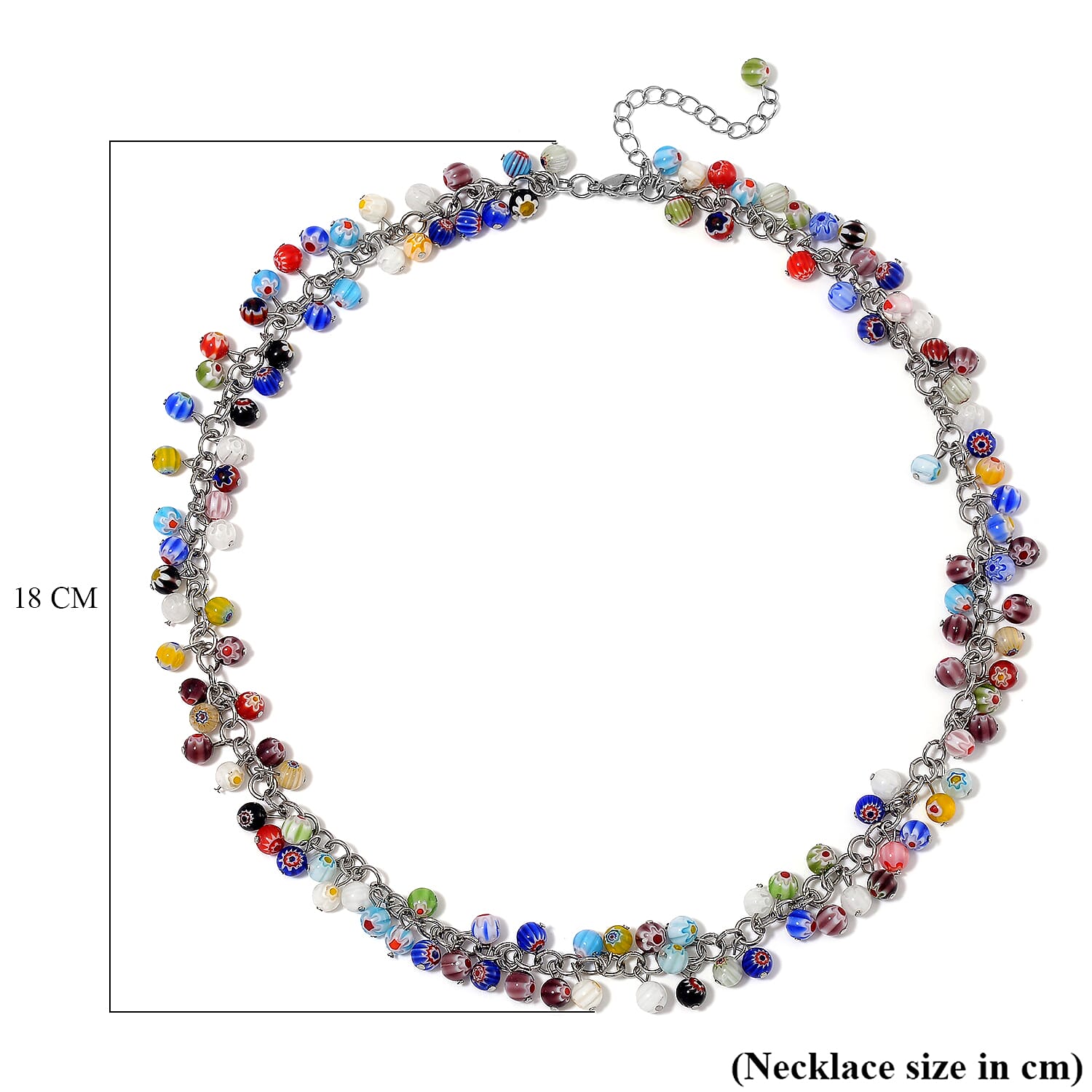 Multi Color Murano Glass Style Necklace (Size - 20 - 2 ) in Pure White Stainless Steel.