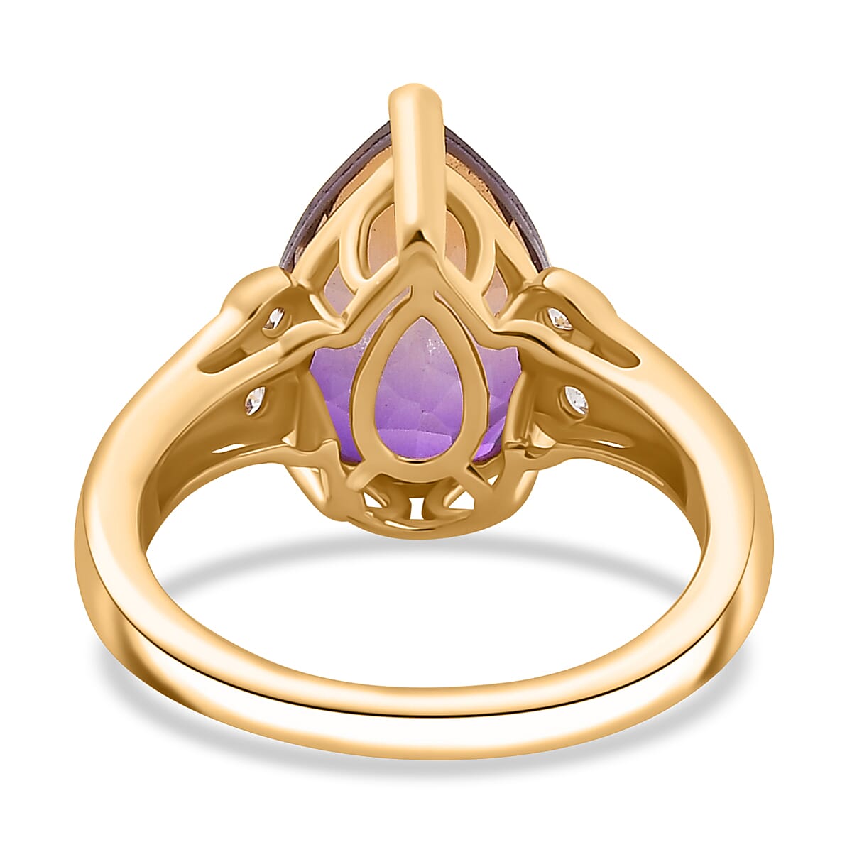Ametrine Triplet Quartz, White Zircon Gold Overlay Ring  4.326 Ct.