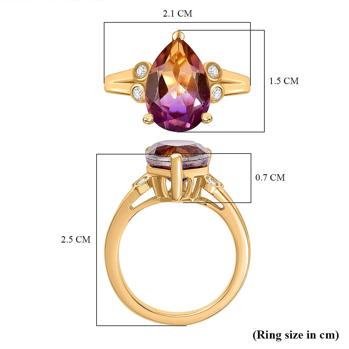 Ametrine Triplet Quartz, White Zircon Gold Overlay Ring  4.326 Ct.