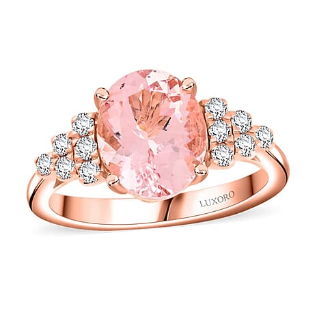10K Rose Gold  AAA   Pink Morganite ,  White Diamond  I2 Ring 3.00 ct,  Gold Wt. 3.27 Gms  3.000  Ct.