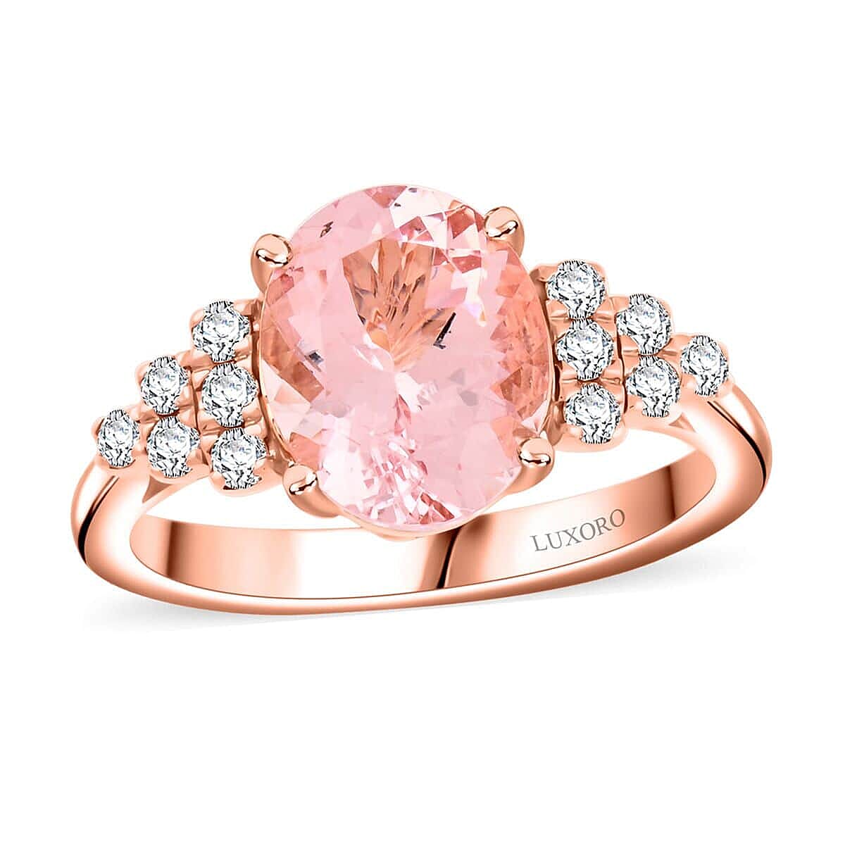 Certified & Appraised LUXORO 10K Rose Gold AAA Pink Morganite, White Diamond I2 Ring 3.00 Ct.