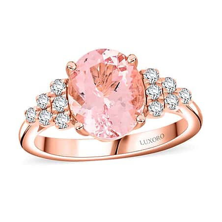 Certified & Appraised LUXORO 10K Rose Gold AAA Pink Morganite, White Diamond I2 Ring 3.00 Ct.