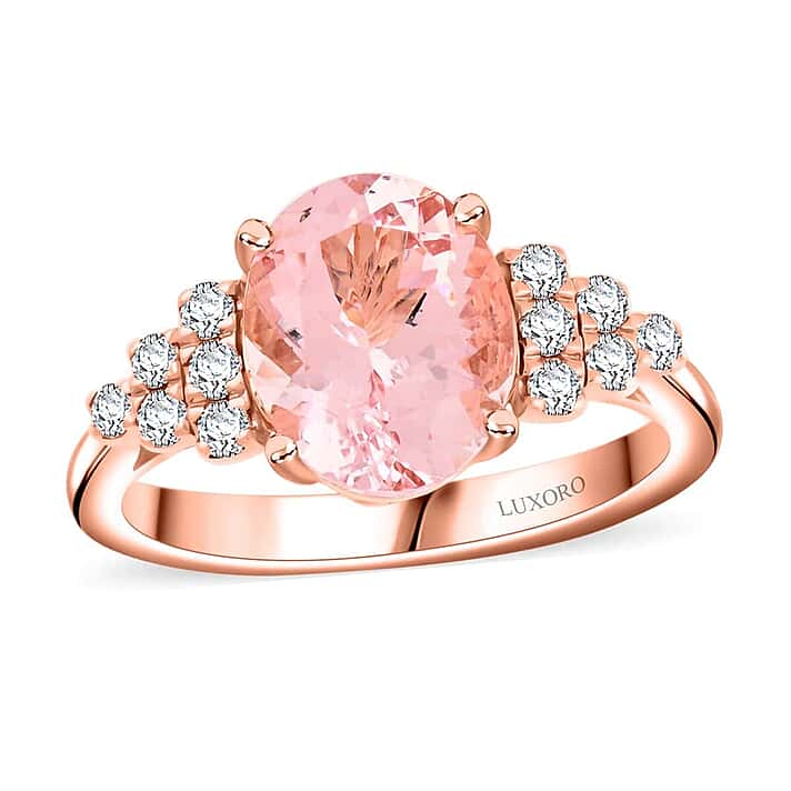 Certified & Appraised LUXORO 10K Rose Gold AAA Pink Morganite, White Diamond I2 Ring 3.00 Ct.