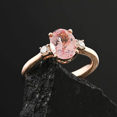 10K Rose Gold  AAA   Pink Morganite ,  White Diamond  I2 Ring 1.35 ct,  Gold Wt. 3.01 Gms  1.350  Ct.