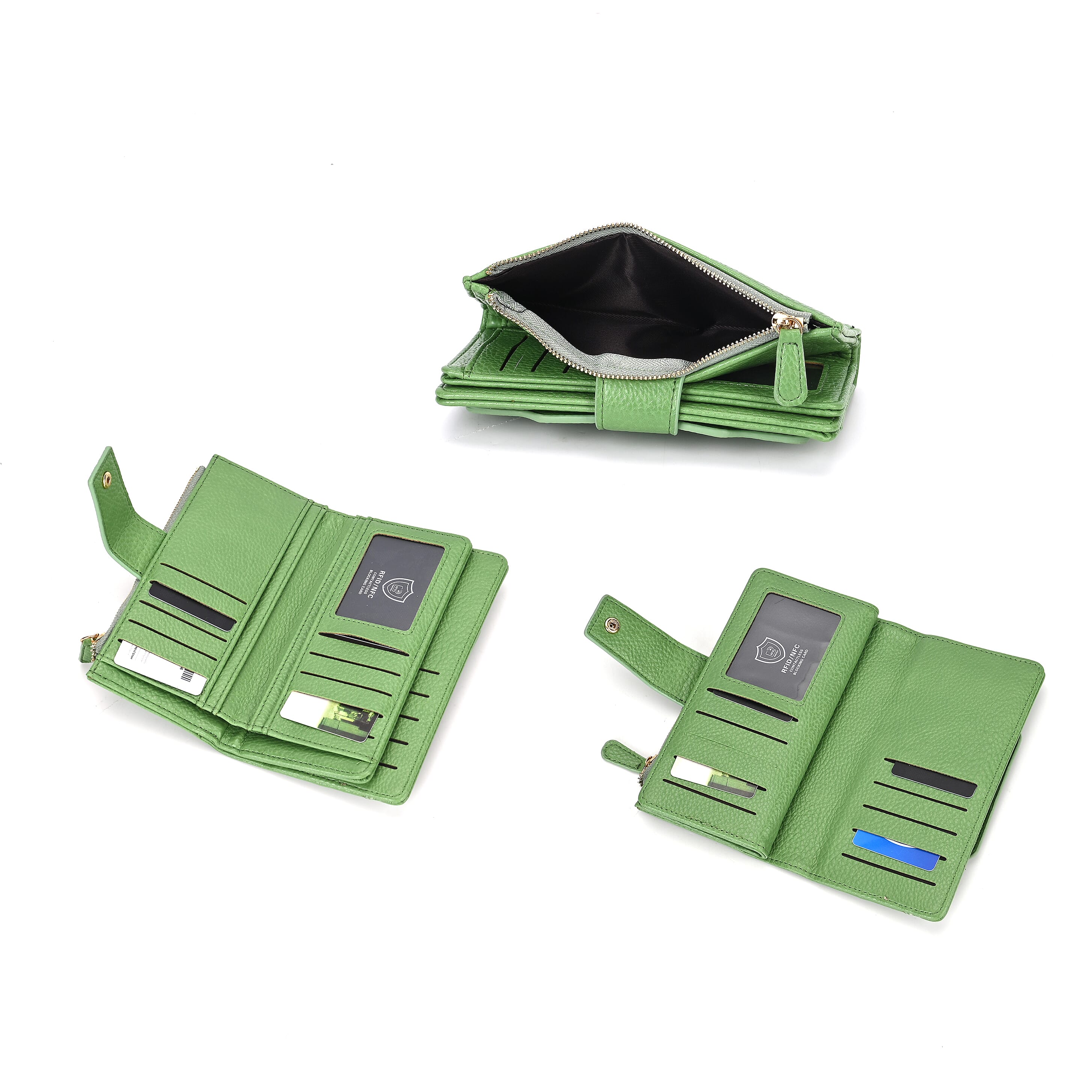 Leatherette RFID Wallet with 20 Card Slots - Olive Leatherette RFID Wallet with 20 Card Slots - Olive