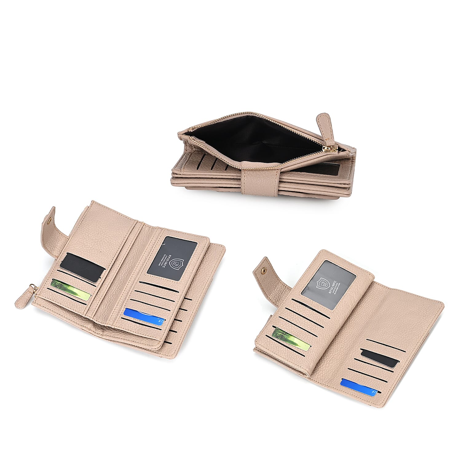 Leatherette RFID Wallet with 20 Card Slots - Beige Leatherette RFID Wallet with 20 Card Slots - Beige
