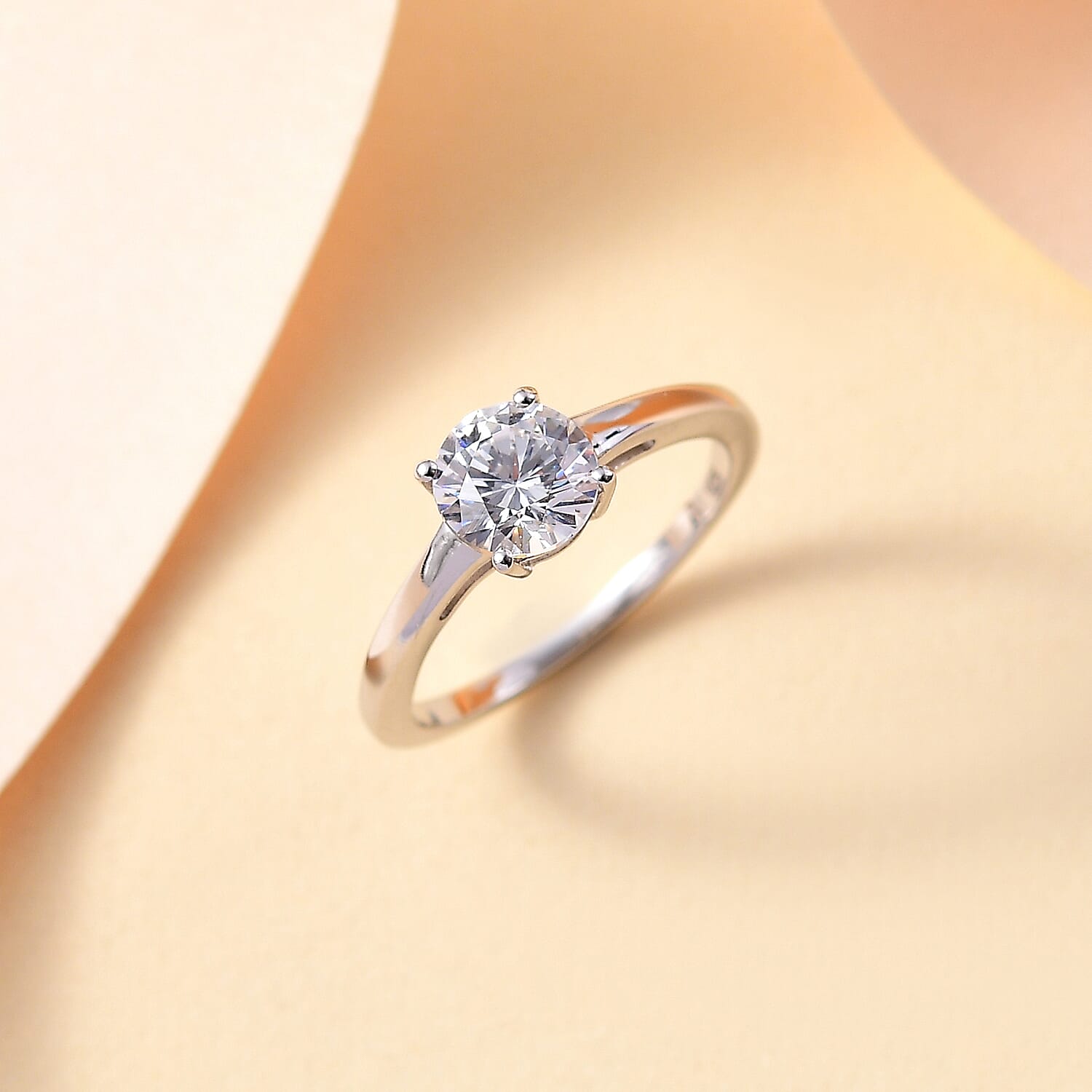 J Francis - Swarovski Zirconia Solitaire Ring in Platinum Overlay Sterling Silver 1.87 Ct.