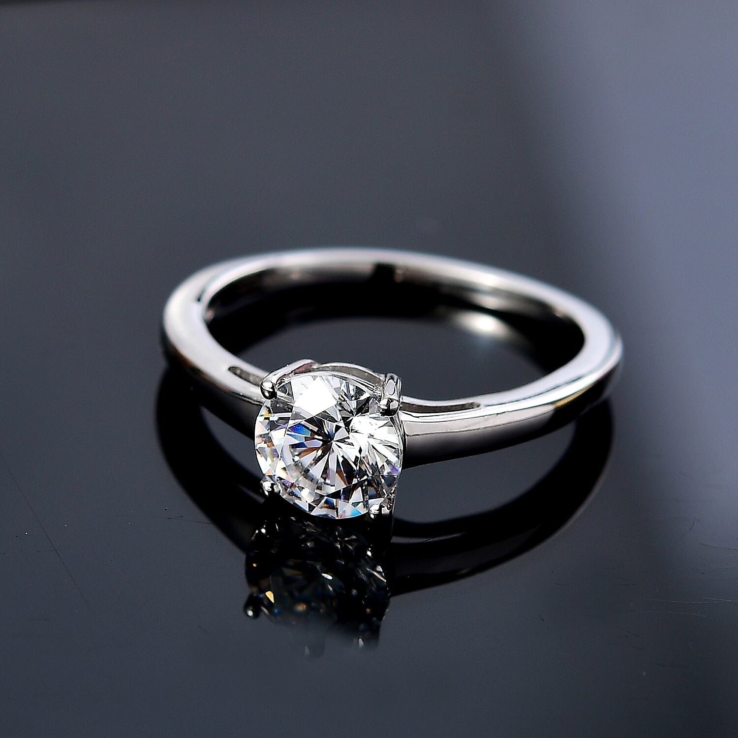 J Francis - Swarovski Zirconia Solitaire Ring in Platinum Overlay Sterling Silver 1.87 Ct.