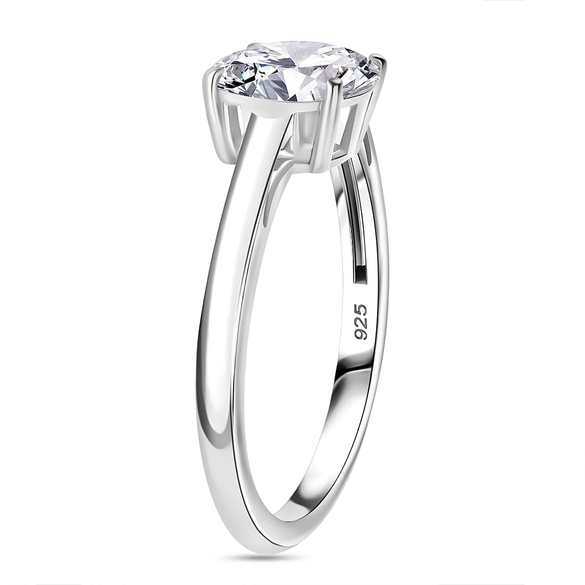 J Francis - Swarovski Zirconia Solitaire Ring in Platinum Overlay Sterling Silver 1.87 Ct.