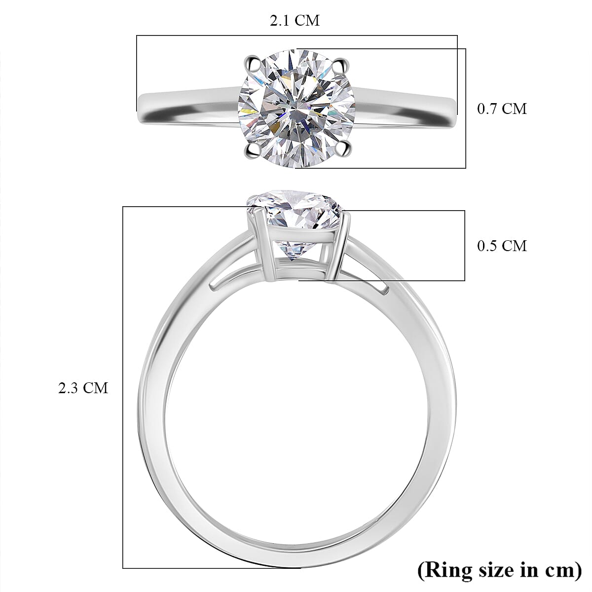 J Francis - Swarovski Zirconia Solitaire Ring in Platinum Overlay Sterling Silver 1.87 Ct.