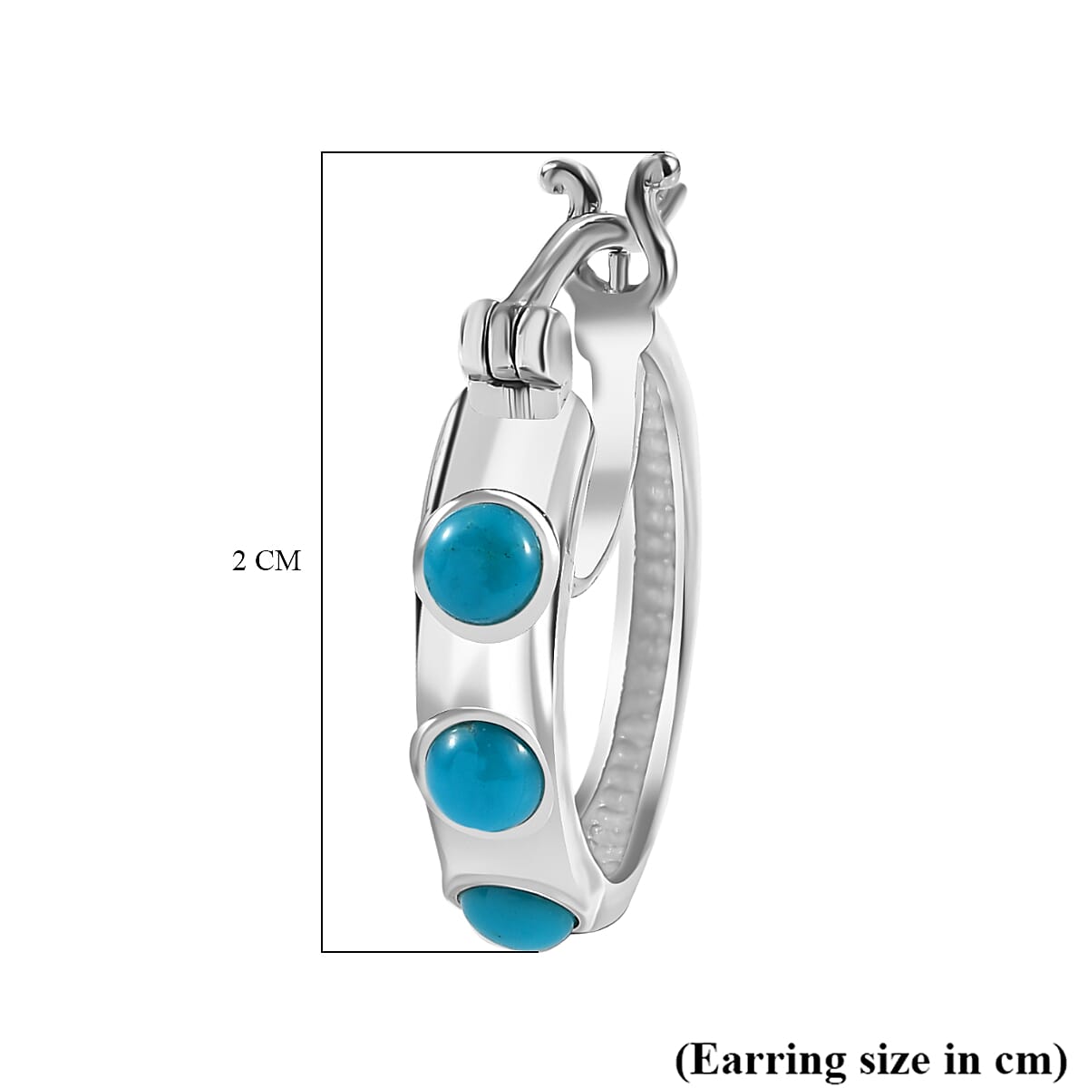 Sleeping Beauty Turquoise Half Hoop Earring With Clasp in Rhodium Overlay Sterling Silver