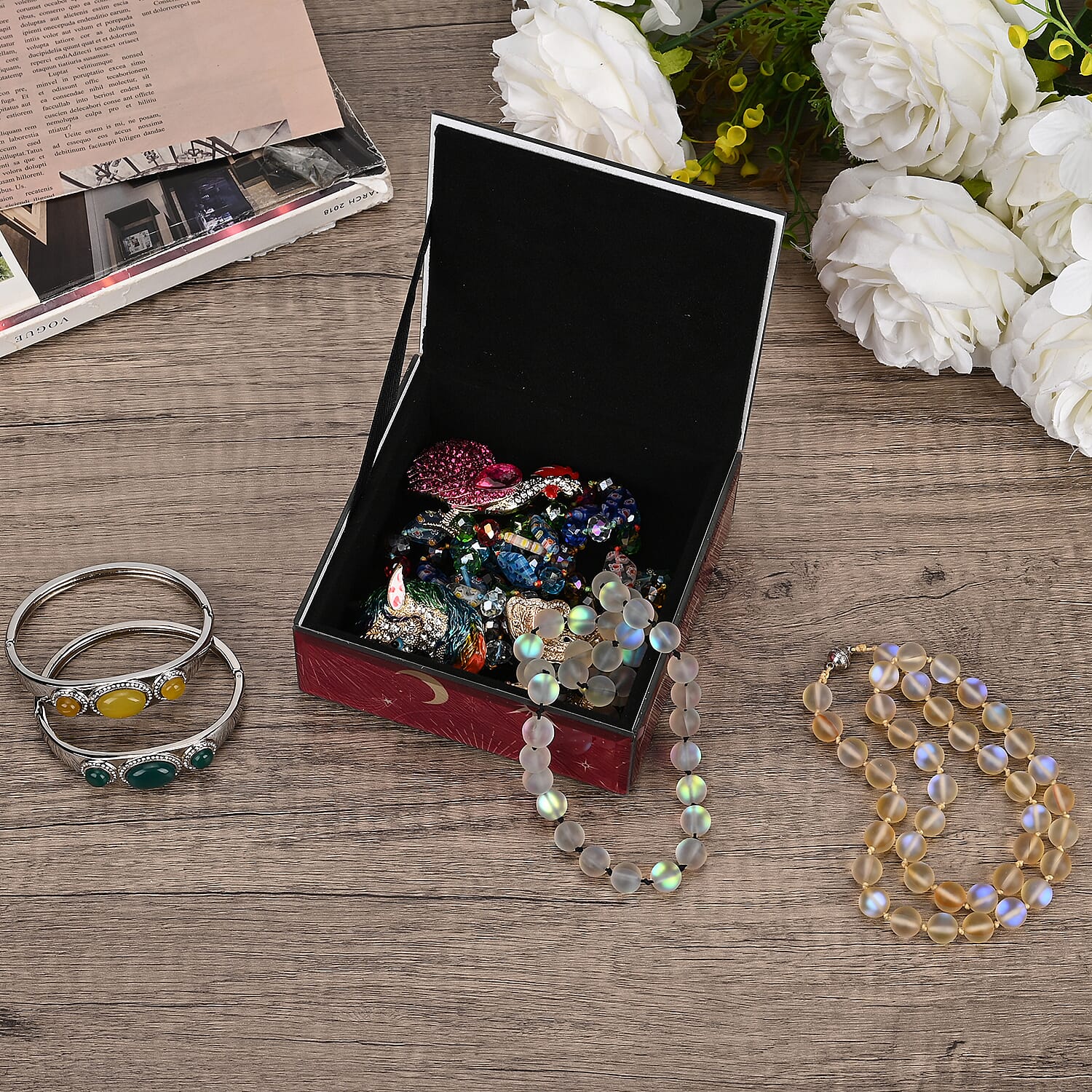 Square Glass Jewellery Box (Size 12x12x4.5 cm) - Red