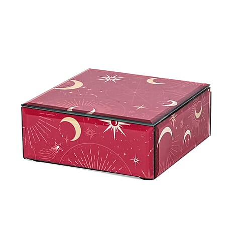 Square Glass Jewellery Box (Size 12x12x4.5 cm) - Red