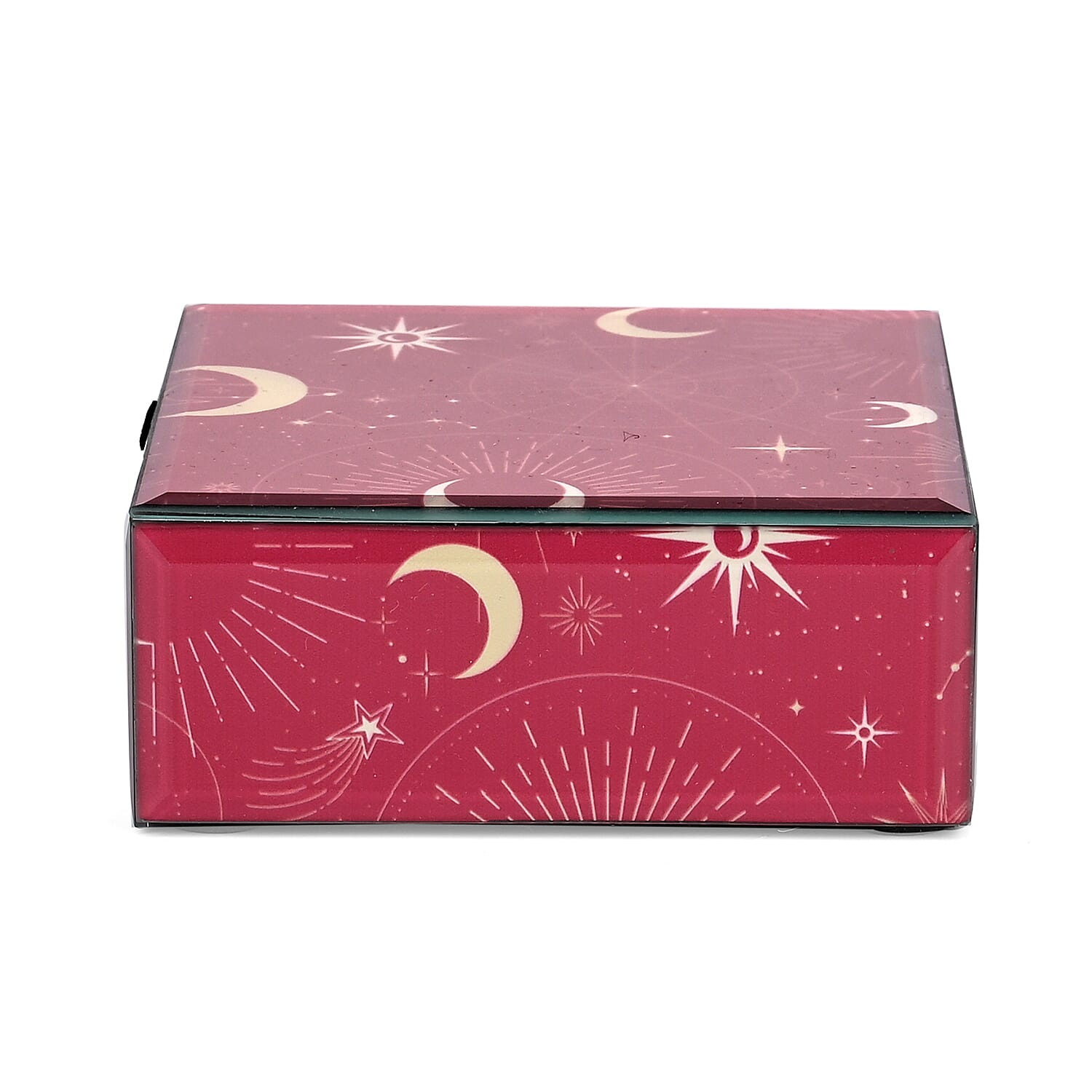 Square Glass Jewellery Box (Size 12x12x4.5 cm) - Red