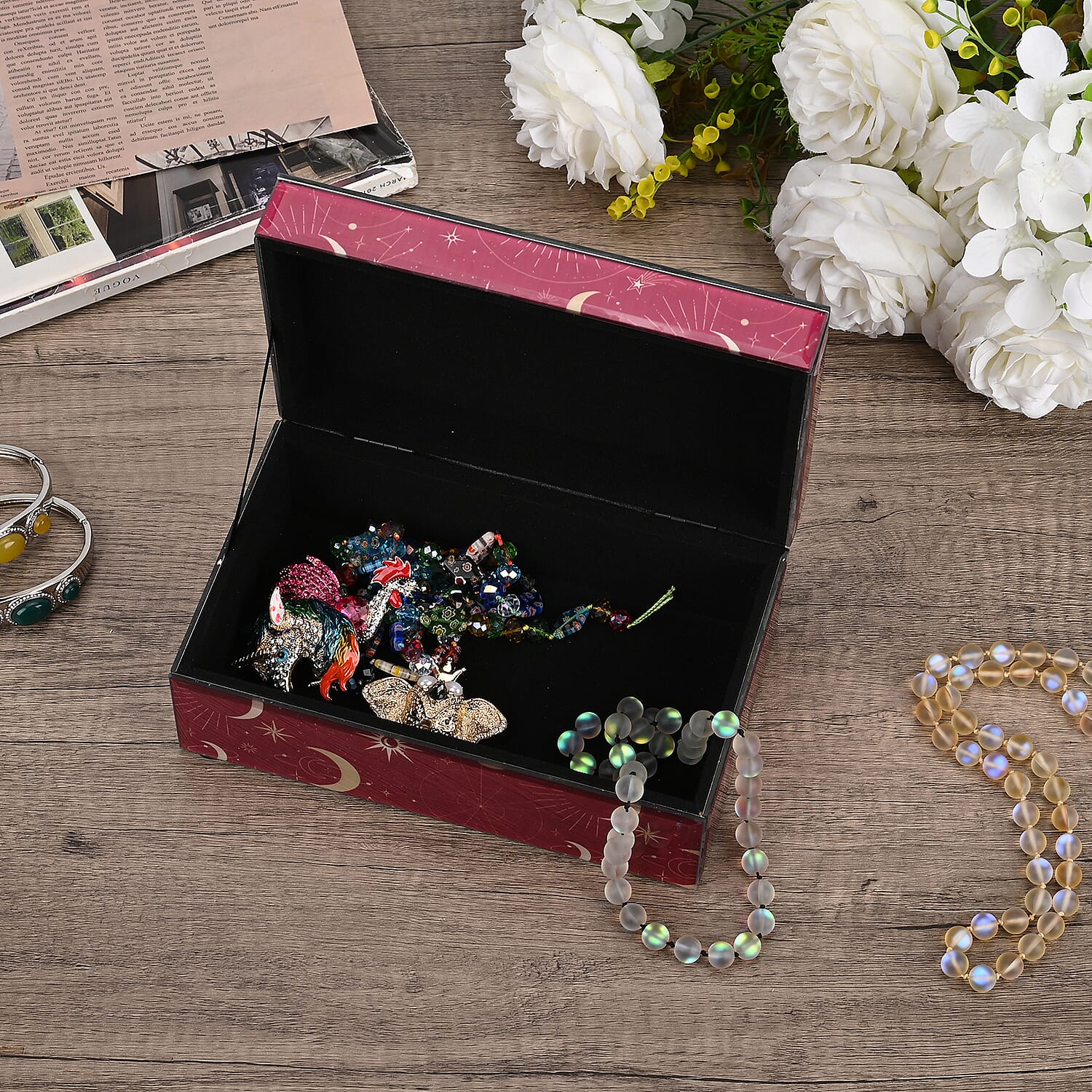 Rectangle Glass Jewellery Box (Size 21x13x8.5 cm) - Red