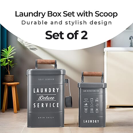 Set of 2 Laundry Basket with Scoop - Grey