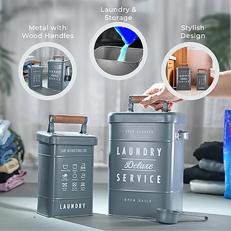 Set of 2 Laundry Basket with Scoop - Grey