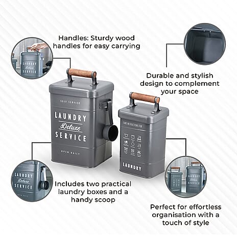 Set of 2 Laundry Basket with Scoop - Grey