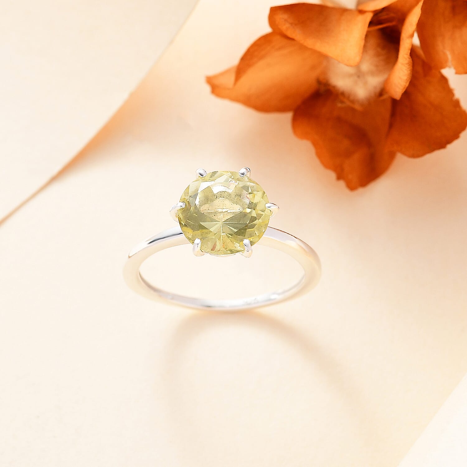 Lemon Quartz Ring Sterling Silver 2.330  Ct.