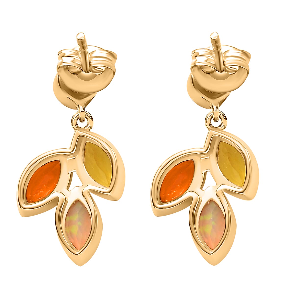 Opal Opulence - Peach, Welo, Yellow & Fire Opal Cluster Dangling Earring in 18K Vermeil Yellow Gold Plated Sterling Silver 1.16 Ct.