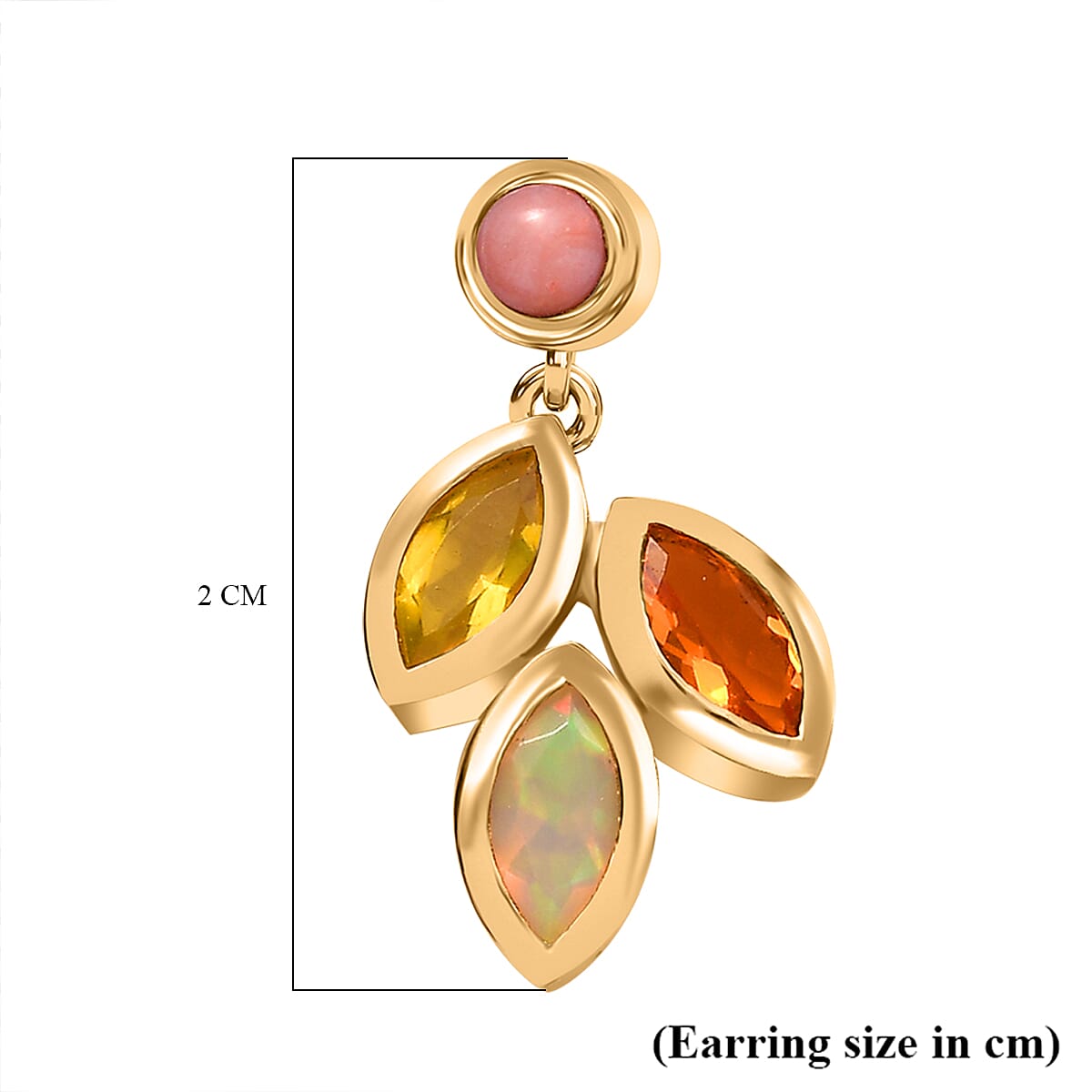 Opal Opulence - Peach, Welo, Yellow & Fire Opal Cluster Dangling Earring in 18K Vermeil Yellow Gold Plated Sterling Silver 1.16 Ct.